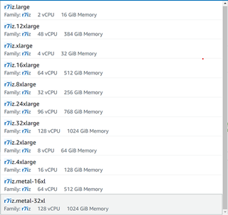 List of 4th Gen Xeon  instances on AWS EC2